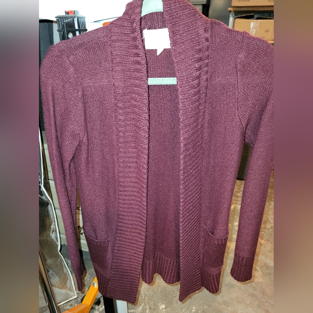 Womens Ambiance Maroon Open-Front Cardigan Sweater
